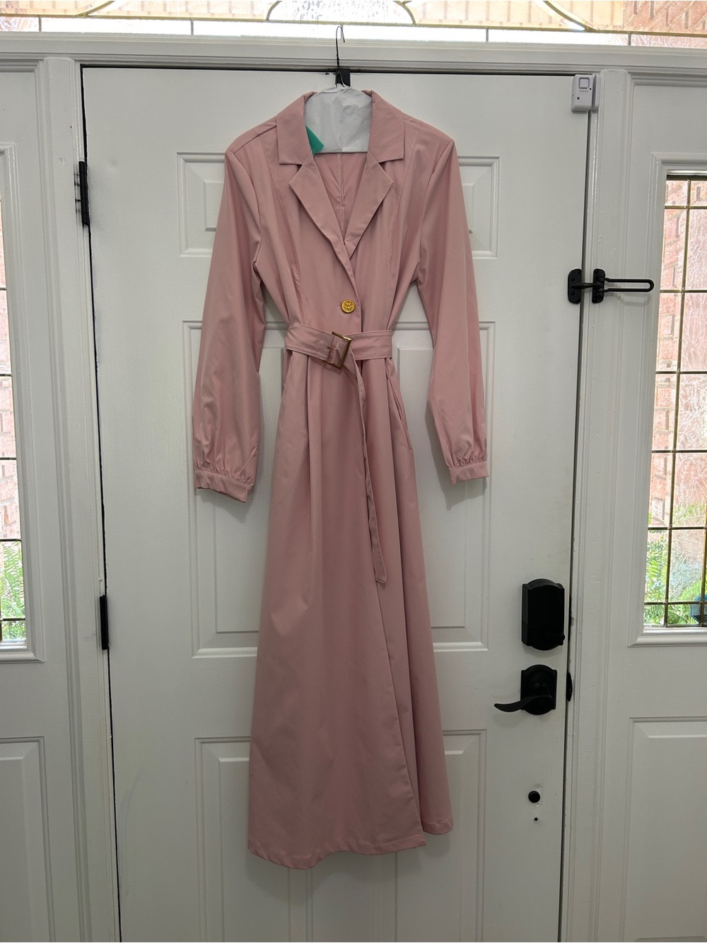 Blush Pink Long Sleeve Trench Dress with Belt